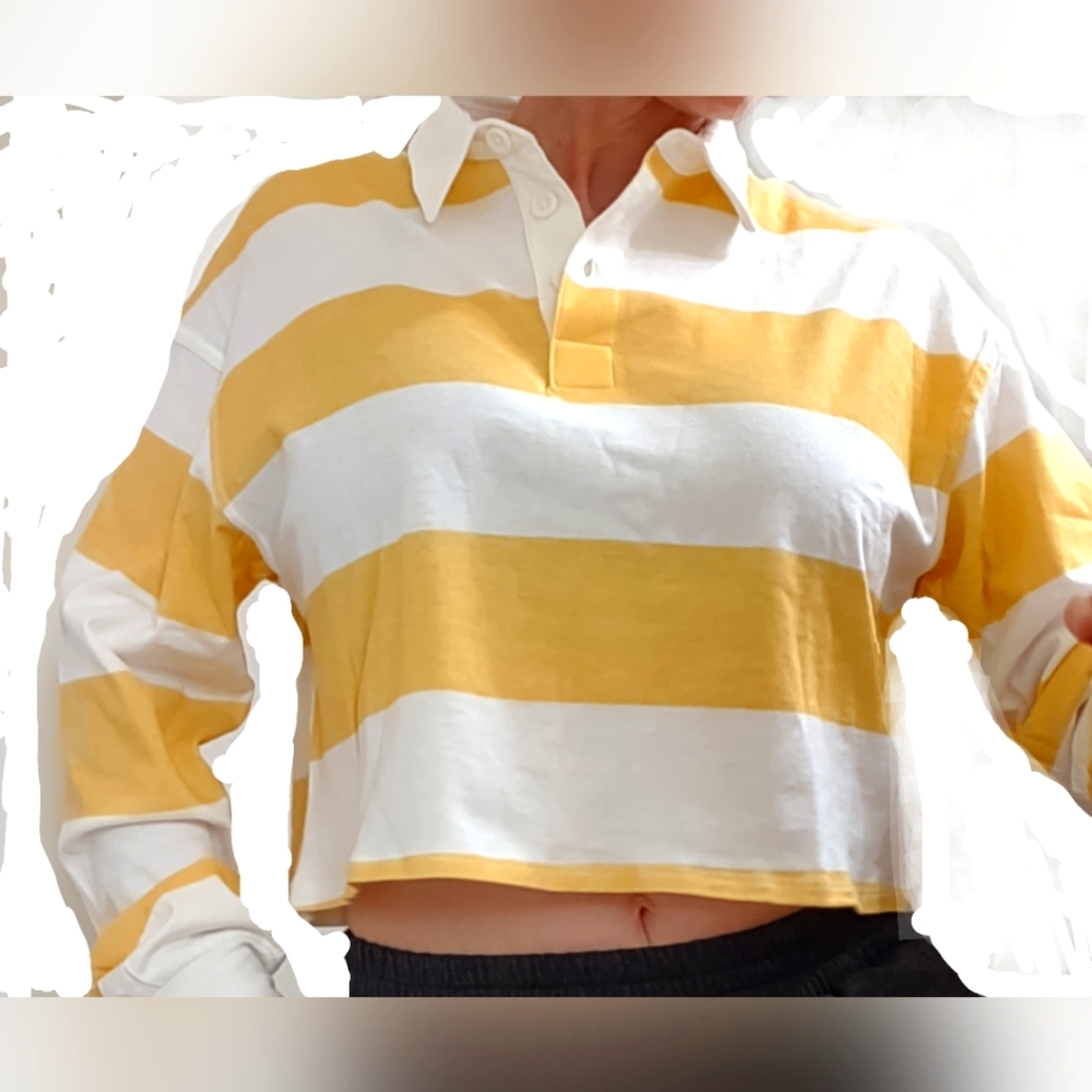 NWT Yellow & White Cropped Polo Top by SO